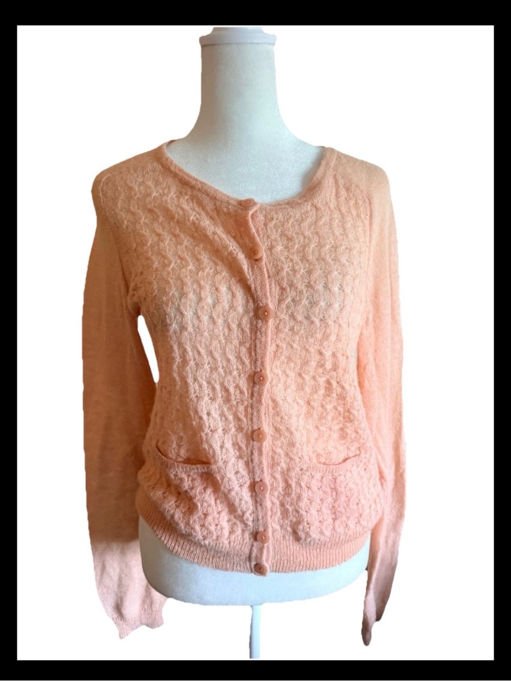 Guinevere Anthropologie mohair blend peach Cardigan Sweater boho sz M